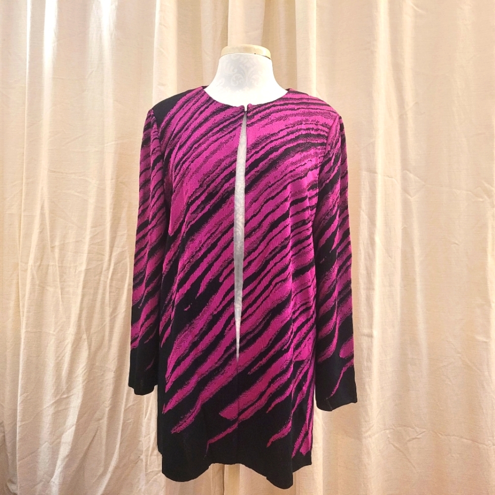 Ming Wang Tiger Stripe Pink and Black Knit Jacket